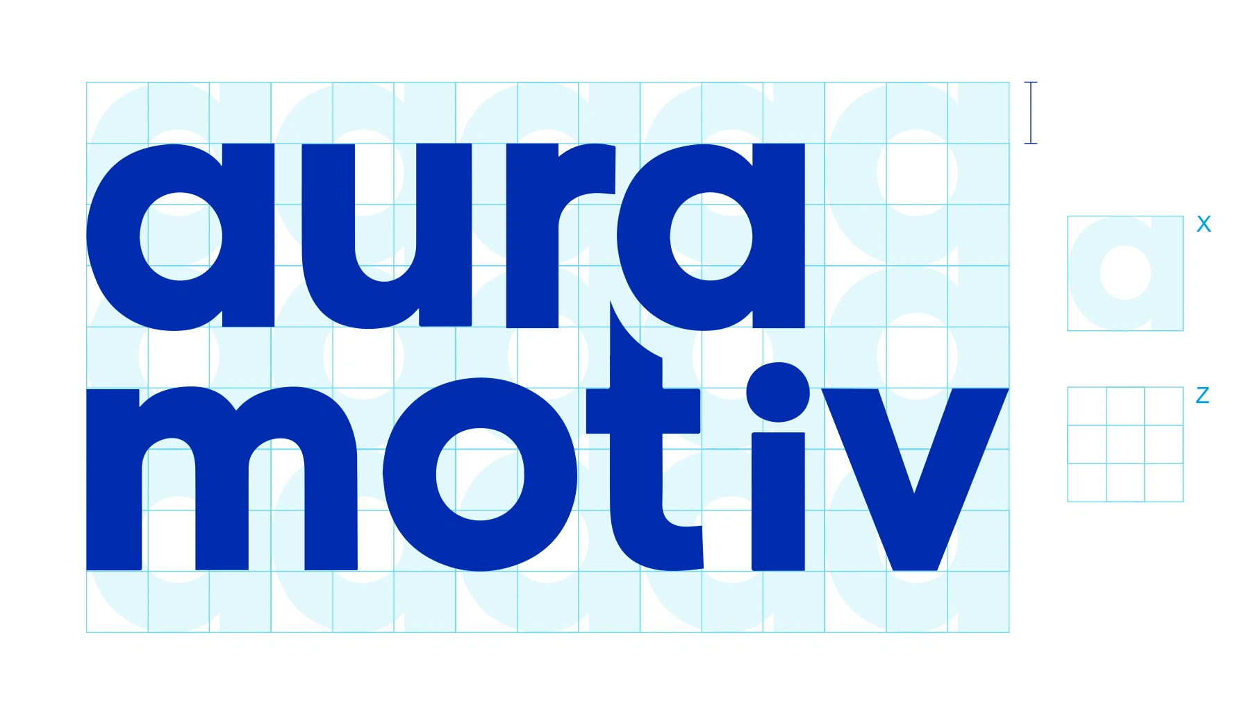Retícula de construcción del logotipo oficial de Auramotiv